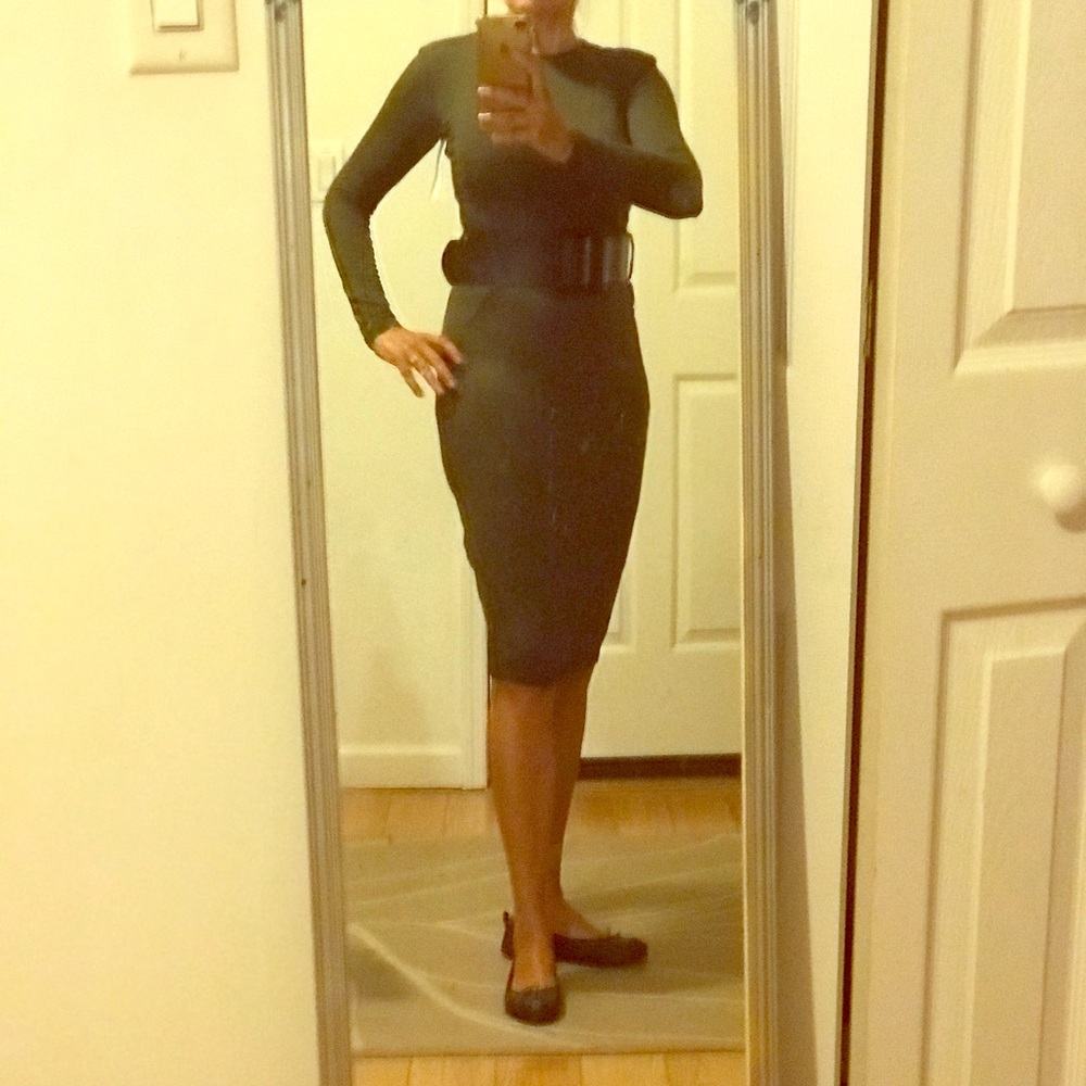 Day & Night khaki tight belted dress. Size S. NWT